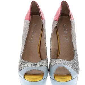 Aldo Multi Color Leather Peep Toe Stiletto Heels Size 7.5